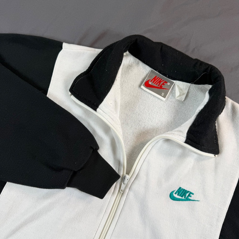 Vintage Nike 90s Streetwear Colorblock Track Jacket White Black Teal Small